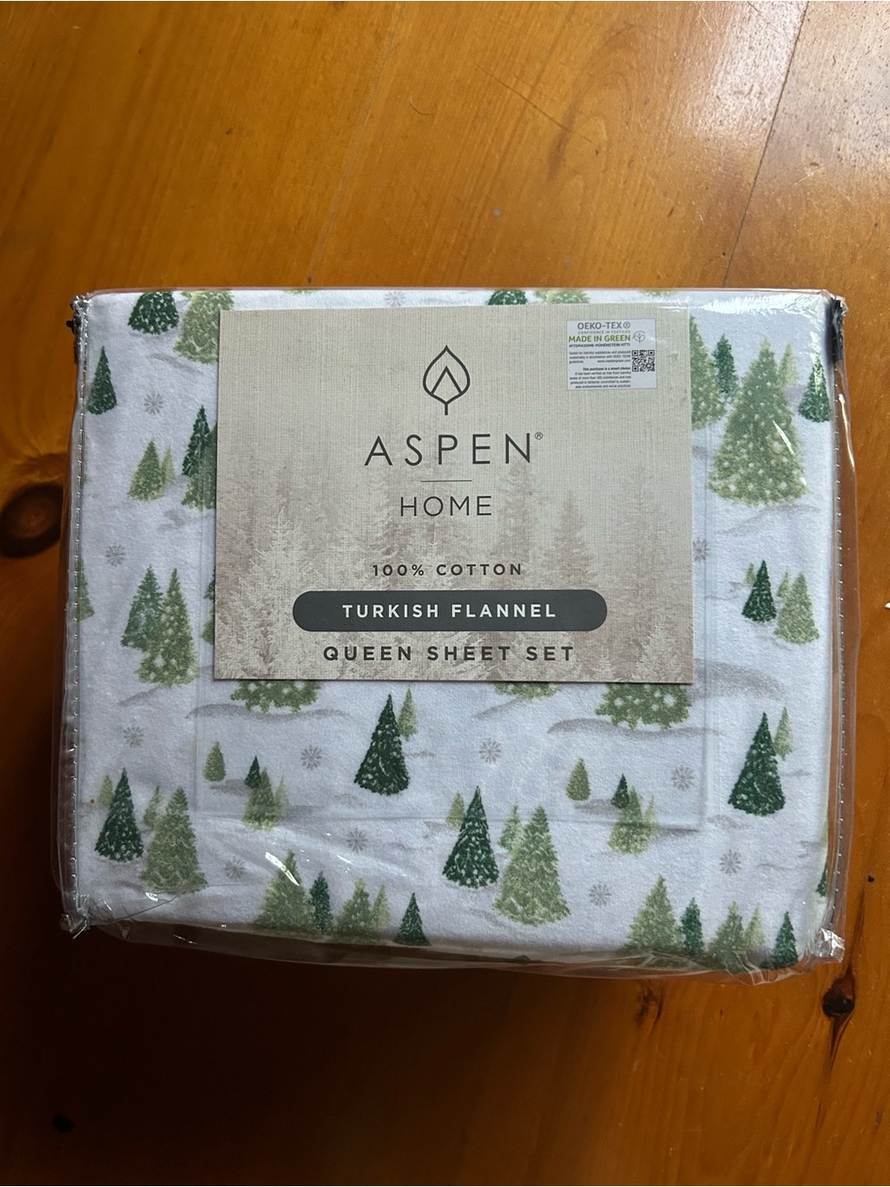 Aspen Home Green Holiday Tree 🌲🌲🌲Turkish Flannel Queen Sheet Set